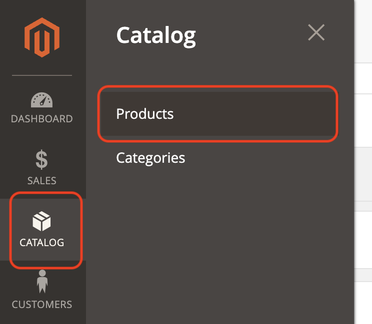 Magento menu Catalog - Products