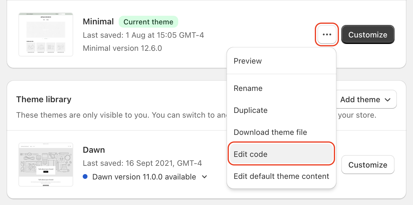 Edit code of your current theme